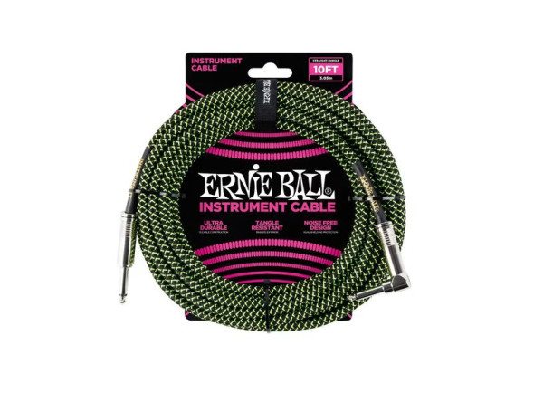 Ernie Ball Cabo De Instrumento Trançado Jack-jack Sa 2,54 M Preto / Verde Ernie Ball Cabo De Instrumento Trançado Jack-jack Sa 2,54 M Preto / Verde